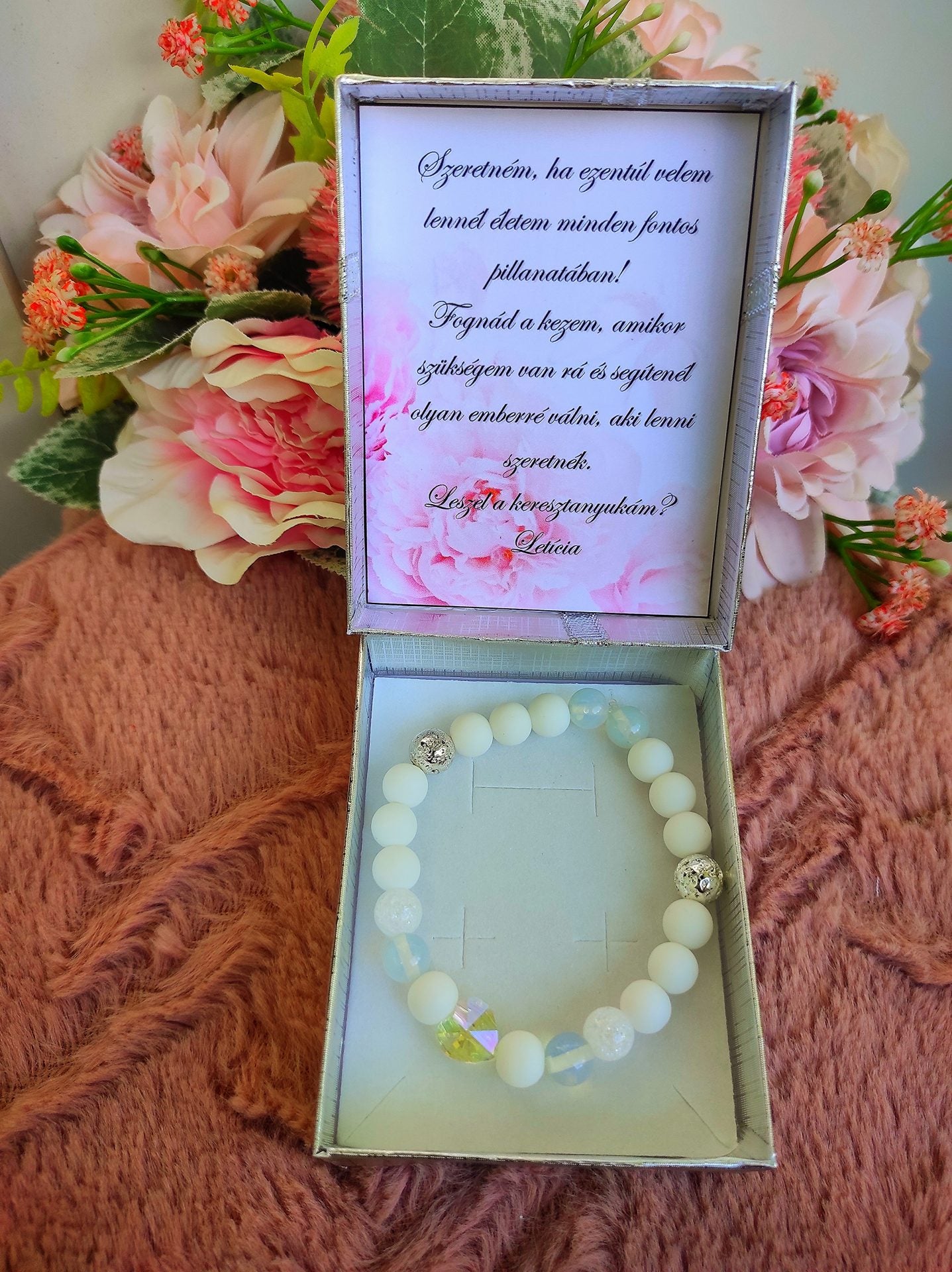 Fehér achát keresztanya felkérő